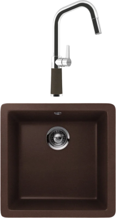 Комплект Мойка Schock Quadro 50 Cristalite мокка + Смеситель Cristalite SC-530-D выдвижной излив, мокка