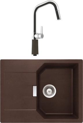 Комплект Мойка Schock Manhattan 45D Cristalite мокка + Смеситель Cristalite SC-530-D выдвижной излив, мокка