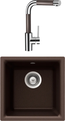 Комплект Мойка Schock Euro 40 (N-100) Cristalite мокка + Смеситель Cristalite SC-300-D выдвижной излив, мокка