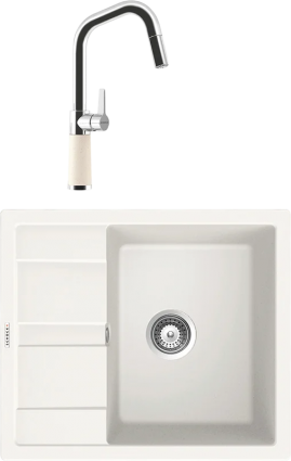 Комплект Мойка Schock Optima 45D Cristalite альпина + Смеситель Cristalite SC-530-D выдвижной излив, альпина