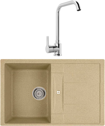 Комплект Мойка Whinstone Коралл 1B 1D сафари + Смеситель MEGA Ege MG-PL10 хром
