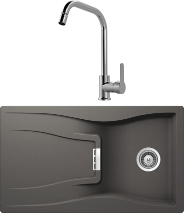 Комплект Мойка Schock Waterfall 45D (D-100) Cristadur серебристый камень + Смеситель MEGA City MG- ZRV104 хром