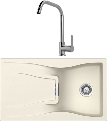 Комплект Мойка Schock Waterfall 45D (D-100) Cristadur магнолия, интегрированная + Смеситель MEGA City MG- ZRV104 хром