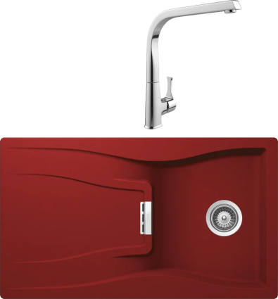 Комплект Мойка Schock Waterfall 45D (D-100) Cristadur красный + Смеситель MEGA Mega
