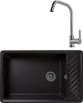 Комплект Мойка GranFest Quarz Z 51 черная + Смеситель MEGA City MG- ZRV104 хром