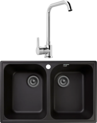 Комплект Мойка GranFest Quarz Z 15 черная + Смеситель MEGA Ege MG-PL10 хром