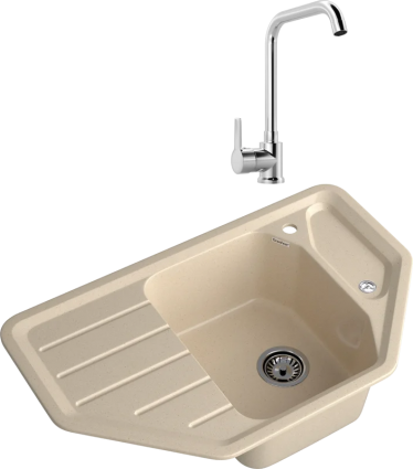 Комплект Мойка GranFest Corner C-800E кашемир + Смеситель MEGA Ege MG-PL10 хром