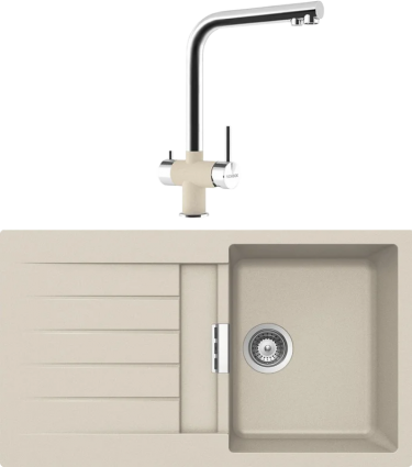 Комплект Мойка Schock Primus 45D (D-100) Cristalite эверест + Смеситель Cristalite Vitus эверест