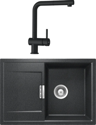 Комплект Мойка Schock Eton 45D Cristadur магма + Смеситель Cristadur Epos-D full color выдвижной излив, магма