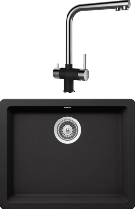 Комплект Мойка Schock Quadro 701047U 60 (N-100) Cristalite неро + Смеситель Cristalite Vitus неро