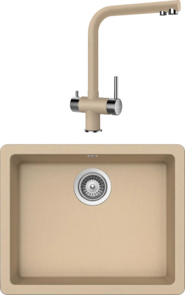 Комплект Мойка Schock Quadro 700524U 60 (N-100) Cristalite лунный камень + Смеситель Cristalite Wellus New лунный камень