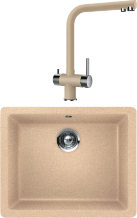 Комплект Мойка Schock Quadro 60 Cristalite лунный камень + Смеситель Cristalite Wellus New лунный камень