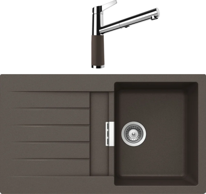 Комплект Мойка Schock Primus 45D (D-100) Cristalite мокка + Смеситель Cristalite SC-510-D выдвижной излив, мокка