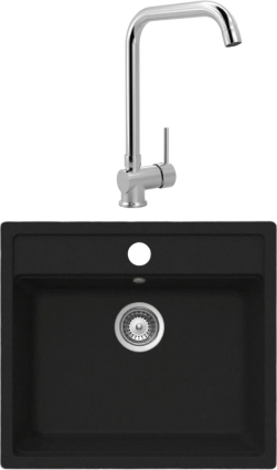 Комплект Мойка Whinstone Немос 1B черная + Смеситель MEGA Didim MG-CM107 хром