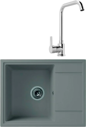 Комплект Мойка Whinstone Мунго 650 серый + Смеситель MEGA Ege MG-PL10 хром