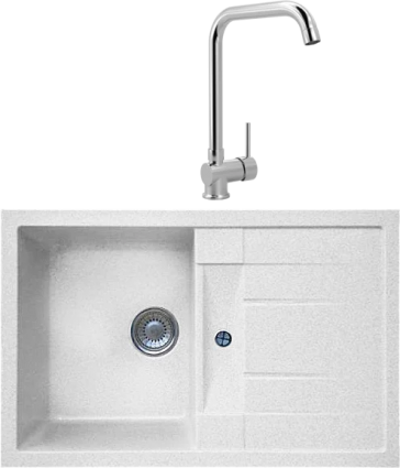 Комплект Мойка Whinstone Коралл 1B 1D белый + Смеситель MEGA Didim MG-CM107 хром