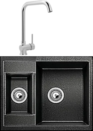 Комплект Мойка Whinstone Гарда 1 1/2B черный + Смеситель MEGA Didim MG-CM107 хром