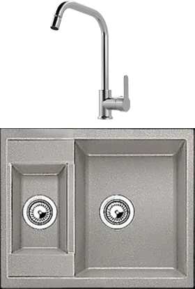 Комплект Мойка Whinstone Гарда 1 1/2B серый + Смеситель MEGA City MG- ZRV104 хром