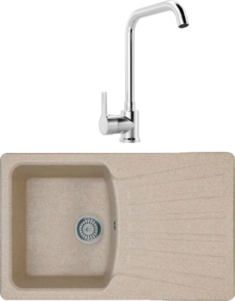 Комплект Мойка Whinstone Веста 1B 1D бежевый + Смеситель MEGA Ege MG-PL10 хром