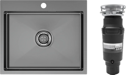 Комплект Мойка Paulmark Velten PM805951-GM вороненая сталь + Измельчитель Bone Crusher BC 910-SL-Slim Line