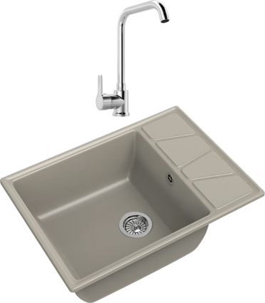 Комплект Мойка GranFest Vertex GF-V-680L топаз + Смеситель MEGA Ege MG-PL10 хром