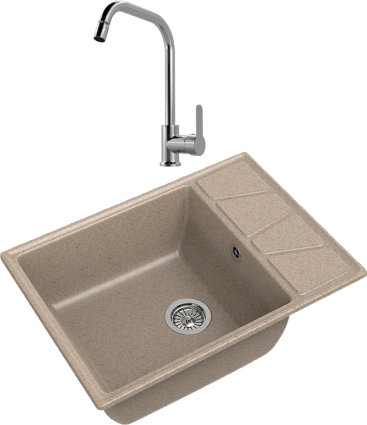Комплект Мойка GranFest Vertex GF-V-680L песочная + Смеситель MEGA City MG- ZRV104 хром