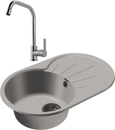 Комплект Мойка GranFest Rondo GF-R750 L серая + Смеситель MEGA City MG- ZRV104 хром
