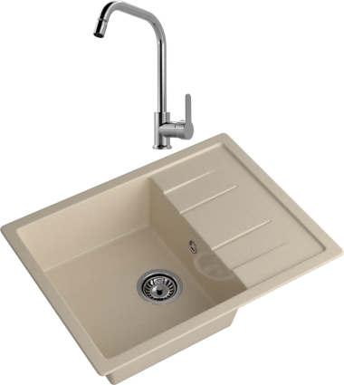 Комплект Мойка GranFest Quadro Q-650L кашемир + Смеситель MEGA City MG- ZRV104 хром
