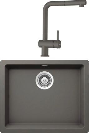 Комплект Мойка Schock Soho 700985U 60 (N-100) Cristadur серебристый камень + Смеситель Cristadur Epos-D full color выдвижной излив, серебристый камень