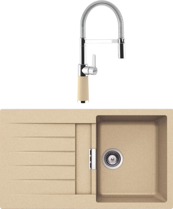 Комплект Мойка Schock Primus 45D (D-100) Cristalite лунный камень + Смеситель Cristalite SC-550 с гибким изливом, лунный камень