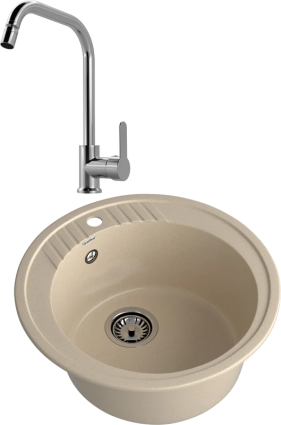 Комплект Мойка GranFest Rondo R-520 кашемир + Смеситель MEGA City MG- ZRV104 хром