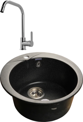 Комплект Мойка GranFest Rondo GF-R480 черный + Смеситель MEGA City MG- ZRV104 хром