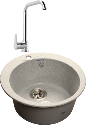 Комплект Мойка GranFest Rondo GF-R480 серая + Смеситель MEGA Ege MG-PL10 хром