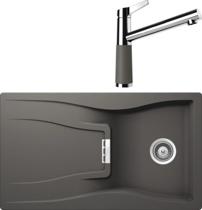 Комплект Мойка Schock Waterfall 45D (D-100) Cristadur серебристый камень + Смеситель Cristadur SC-510 серебристый камень