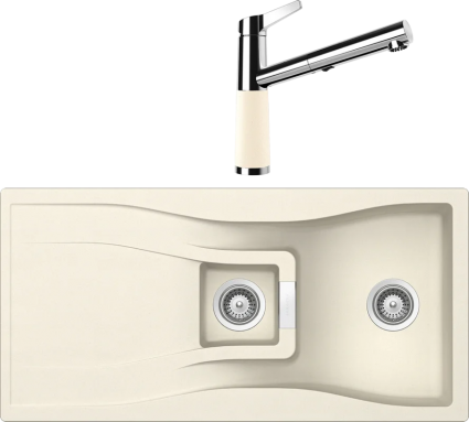 Комплект Мойка Schock Waterfall 60D (D-150) Cristadur магнолия + Смеситель Cristadur SC-510-D выдвижной излив, магнолия