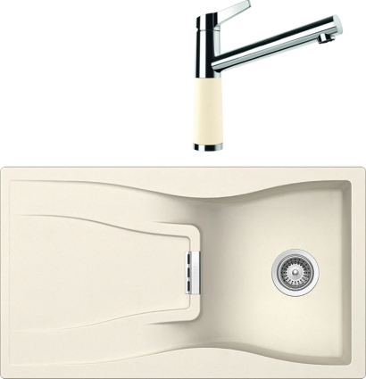 Комплект Мойка Schock Waterfall 45D (D-100) Cristadur магнолия, интегрированная + Смеситель Cristadur SC-510 магнолия