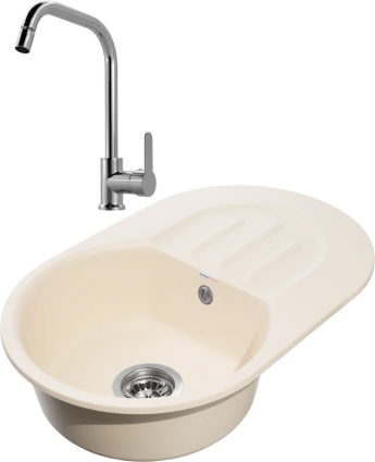 Комплект Мойка GranFest Smart SM 680 L бежевая + Смеситель MEGA City MG- ZRV104 хром