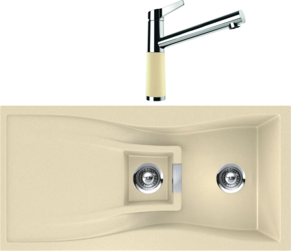 Комплект Мойка Schock Waterfall 60D (D-150) Cristadur аворио, интегрированная + Смеситель Cristadur SC-510 аворио