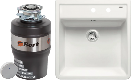 Комплект Мойка Blanco Panor 514501 белая глянцевая, два отверстия + Измельчитель Bort Alligator Mega