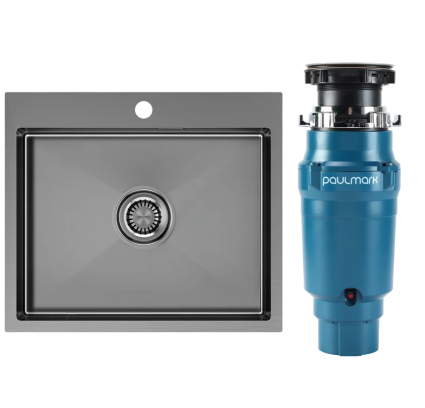 Комплект Мойка Paulmark Velten PM805951-GM вороненая сталь + Измельчитель Intenso