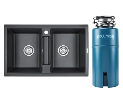 Комплект Мойка Paulmark Tandem 80/2PM238150-BL черная + Измельчитель Intenso