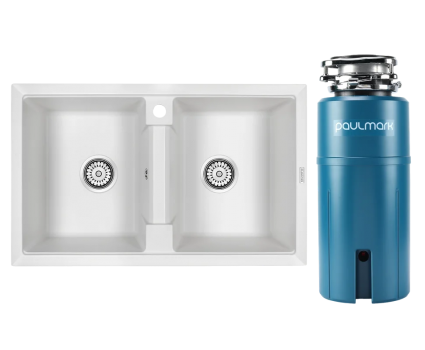 Комплект Мойка Paulmark Tandem 80/2PM238150-WH белая + Измельчитель Intenso