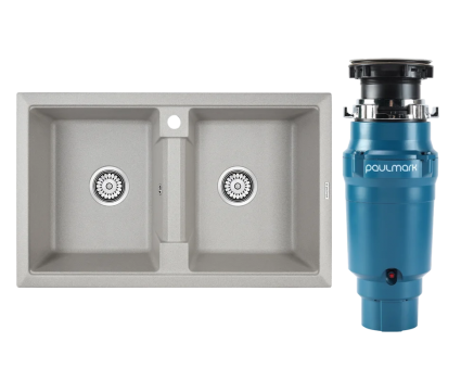 Комплект Мойка Paulmark Tandem 80/2PM238150-GR серая + Измельчитель Intenso