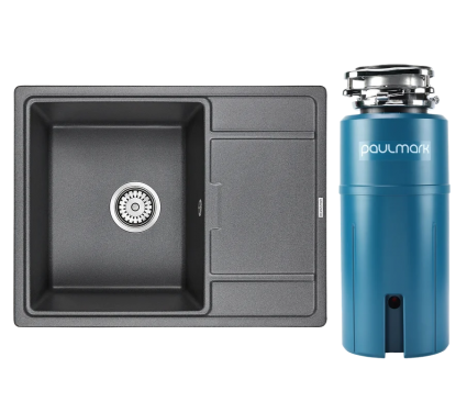 Комплект Мойка Paulmark Flugen 50-650 PM216550-DG графит + Измельчитель Intenso