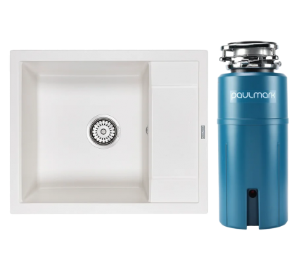 Комплект Мойка Paulmark Flugen 50-600 PM216050-WH белая + Измельчитель Intenso