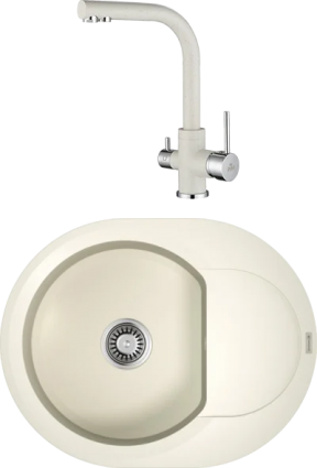 Комплект Мойка кухонная Omoikiri Sakaime 60E-WH белая + Смеситель Paulmark Essen Es213011-331 белый