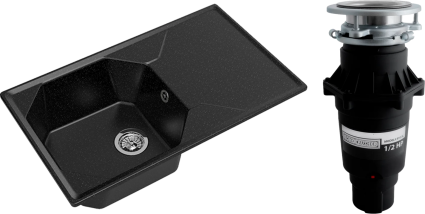 Комплект Мойка GranFest Unique U-840L черная + Измельчитель Bone Crusher BC 810-SL Slim Line