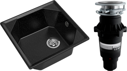 Комплект Мойка GranFest Unique U-500 черная + Измельчитель Bone Crusher BC 810-SL Slim Line