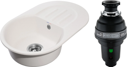 Комплект Мойка GranFest Smart SM 680 L белая + Измельчитель Bone Crusher BC 1000-AS