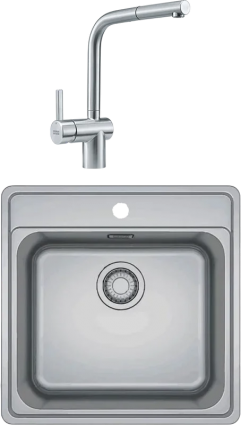 Комплект Мойка Franke Bell BCX 210-51 TL нержавеющая сталь + Смеситель Atlas Neo выдвижной излив, нержавеющая сталь
